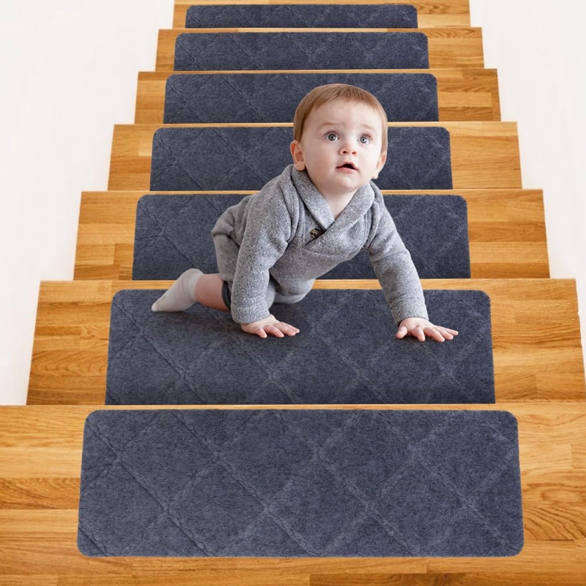 Stair Mats Non-Slip - Zelfklevende Binnentrapbescherming - Trapkleed voor Kinderen, Ouderen en Honden - 15 Stuks - Donkergrijs