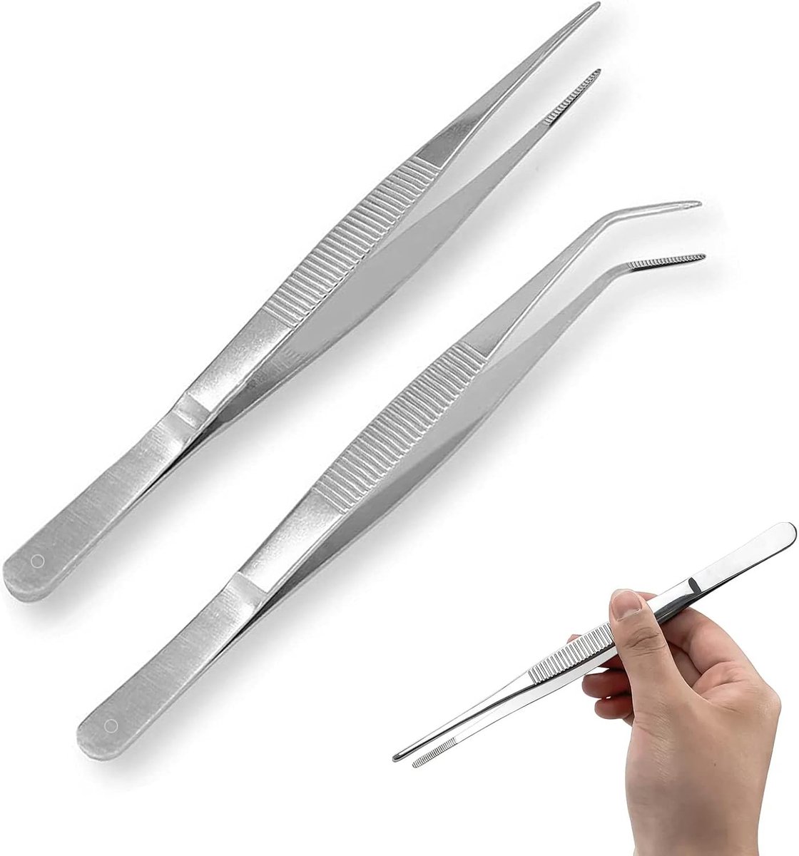 Tweezers Set - Long Precision Toothed Tip - 2 Stuks RVS Anti-skid Ontwerp voor Aquascaping - Tuinieren - Koken - Industriële Werkzaamheden (25cm)