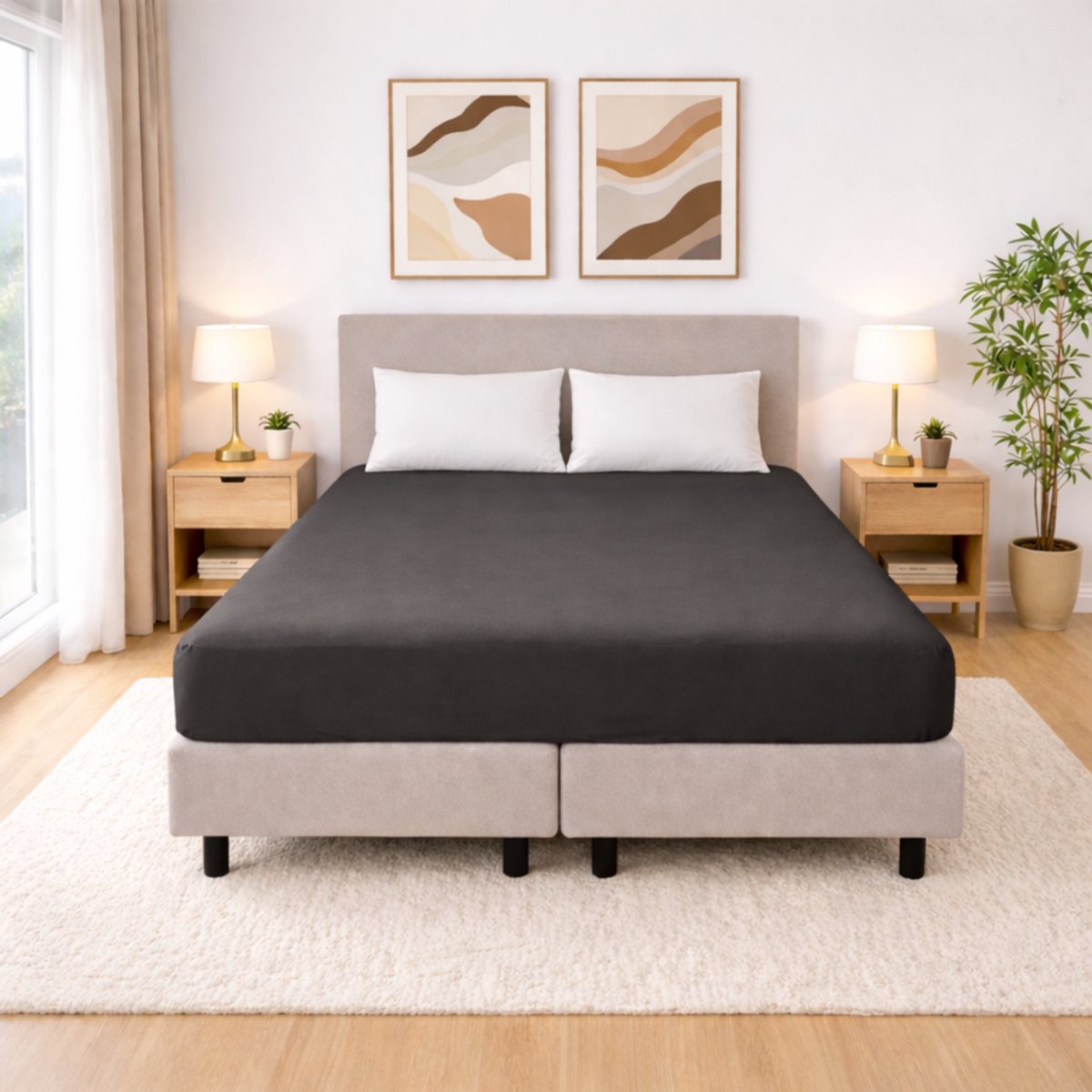 Polydaun hoeslaken - Jersey - donkergrijs - 140/160x200/220 cm