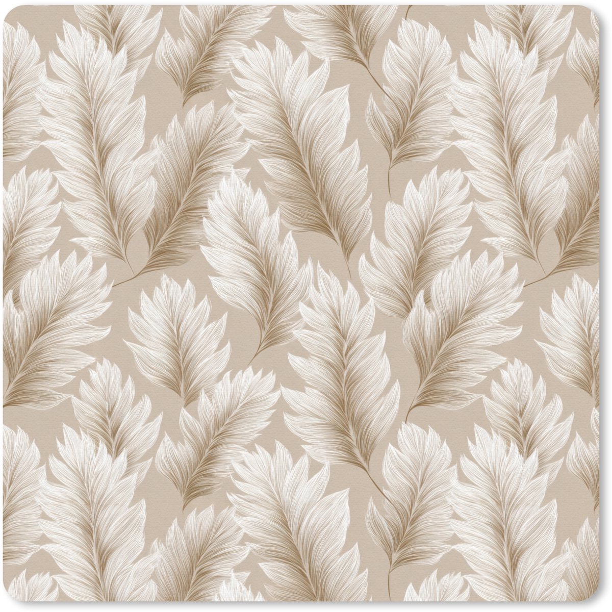 Muismat 20x20 cm - Mousepad Botanisch - Patroon - Beige - Muismatten