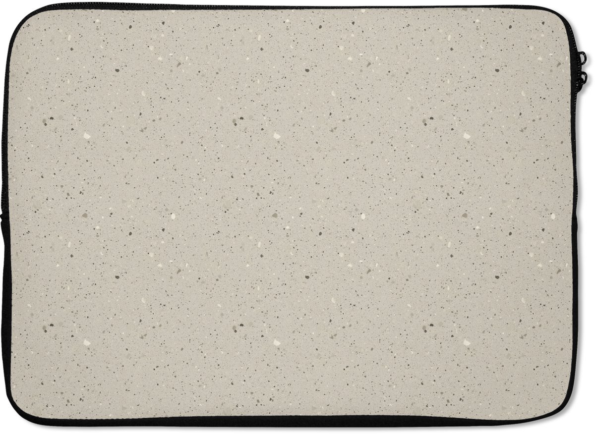 Laptophoes 14 inch - Lichtbeige - Terrazzo - Grijs - Laptop sleeve - Binnenmaat 33x23 cm - Zwarte achterkant