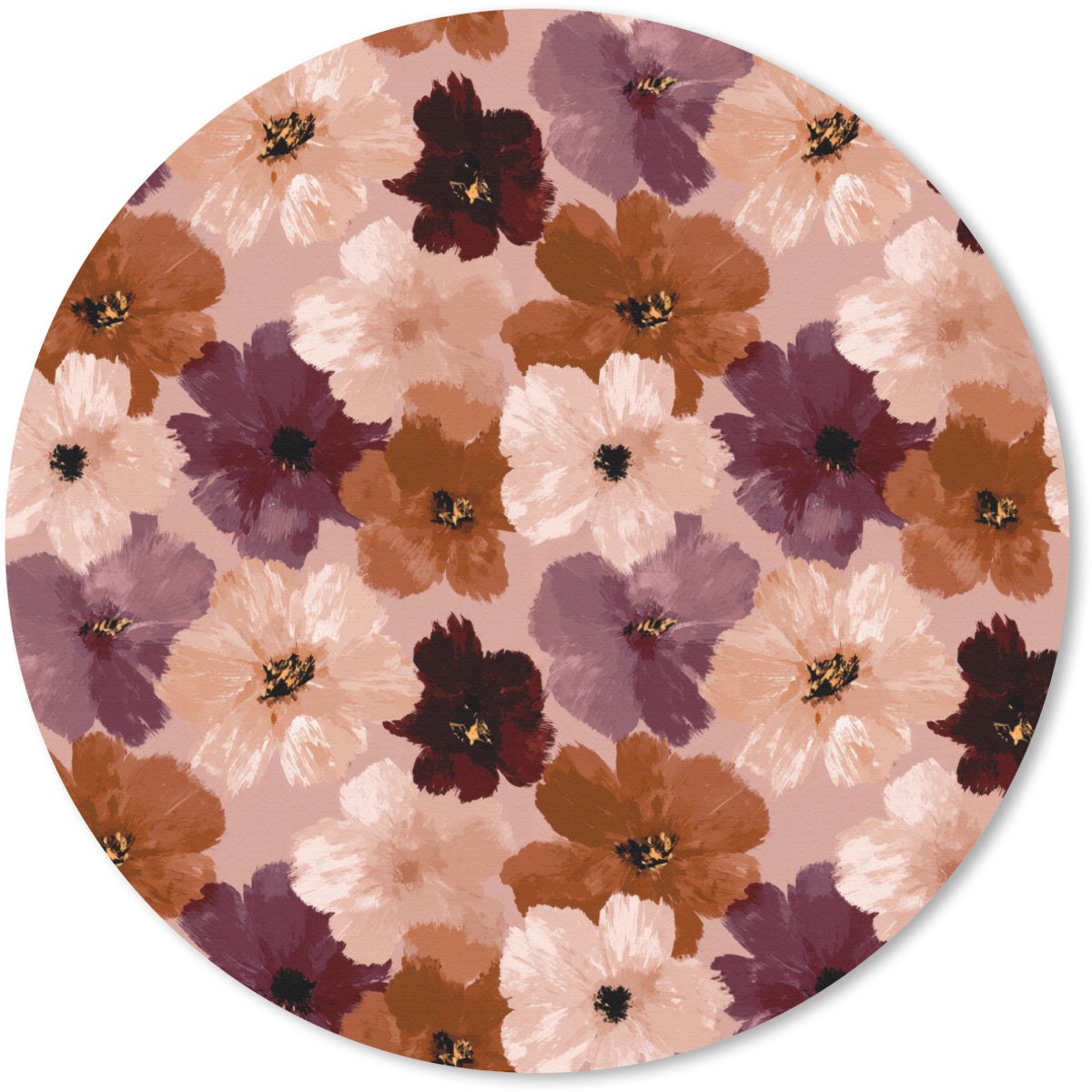 Muismat rond 40x40 cm - Mousepad Bloemen - Abstract - Aardetinten - Ronde muismatten