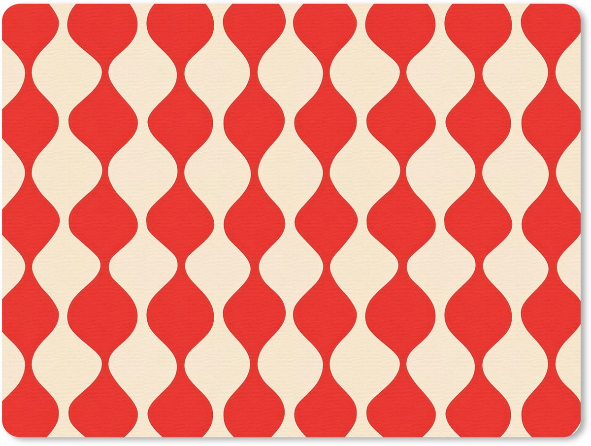 Muismat 12x10 cm - Mousepad Golvend patroon - Retro - Rood - Beige - Muismatten