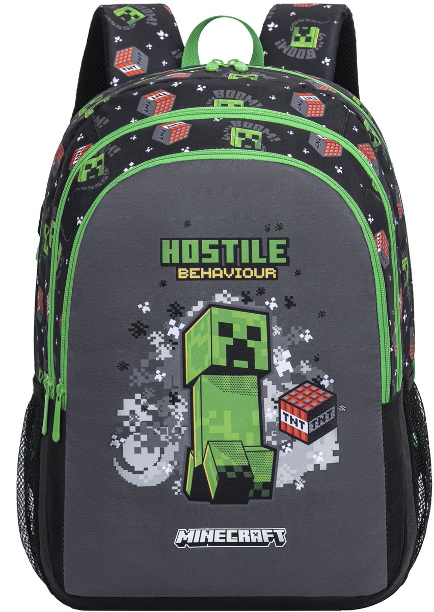 Minecraft - Rugzak - 3 vakken - Laptop vak / tablet vak - 44cm hoogte - Short Fuse - A4 map formaat - Premium Quality
