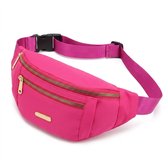 Fuchsia heuptas met goudkleurige ritsen en verstelbare band.