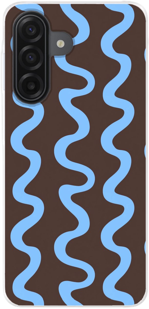 Telefoonhoesje Geschikt voor Samsung Galaxy A17 hoesje - Kronkelende lijnen - Blauw - Bruin - Minimalistisch - Siliconen Telefoonhoesje Telefoonhoesje