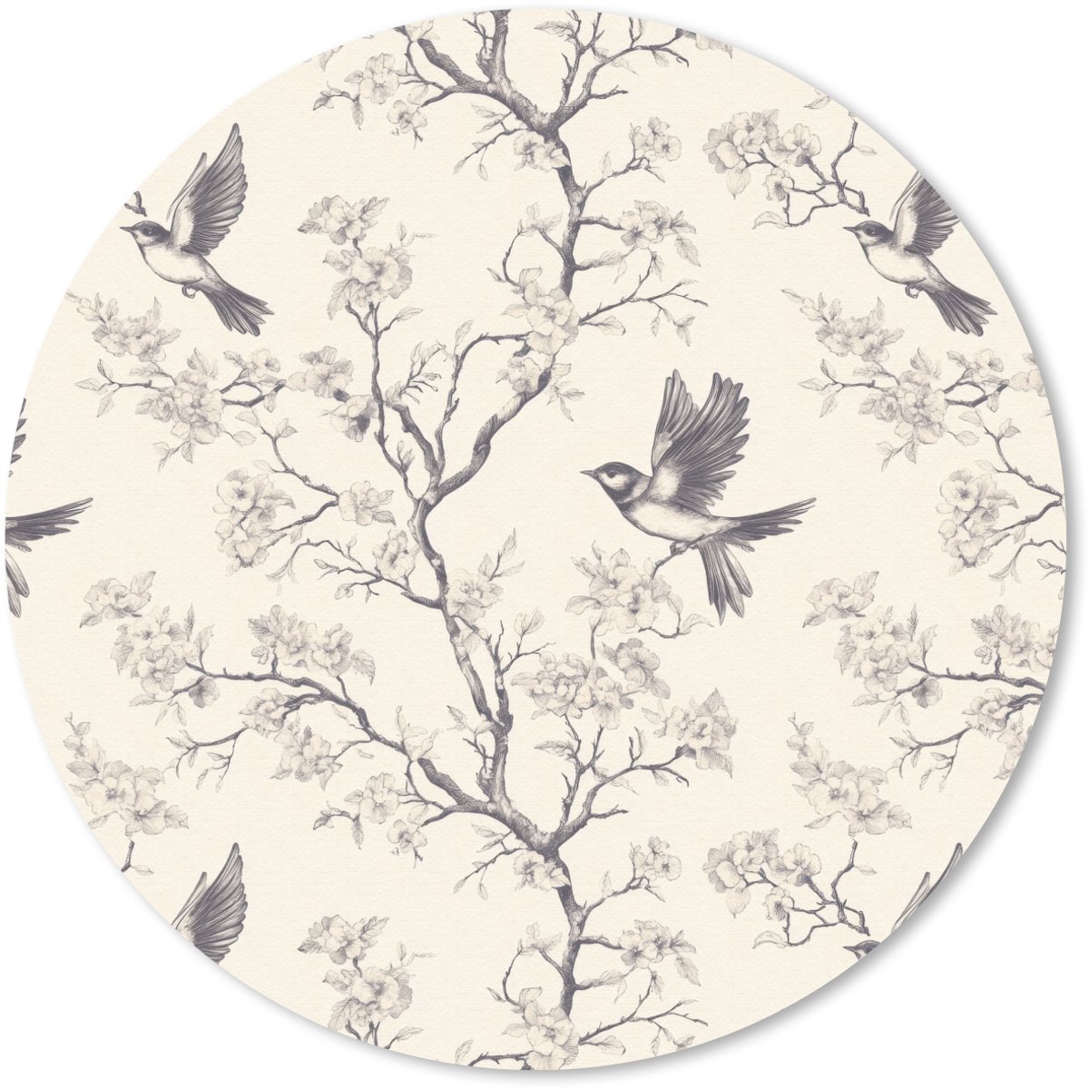 Muismat rond 20x20 cm - Mousepad Takken - Vogels - Beige - Ronde muismatten