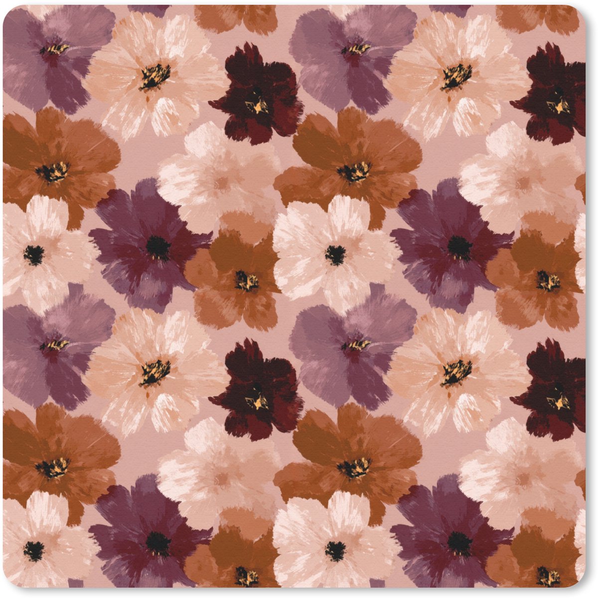 Muismat 20x20 cm - Mousepad Bloemen - Abstract - Aardetinten - Muismatten