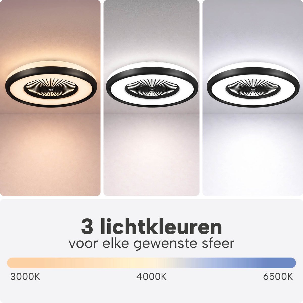Slimme Plafondlamp met Ventilator – Plafondventilator met App en Afstandsbediening - 4800 Lumen - RGB - 6 Snelheden - BREND BR-2253 thumbnail 3