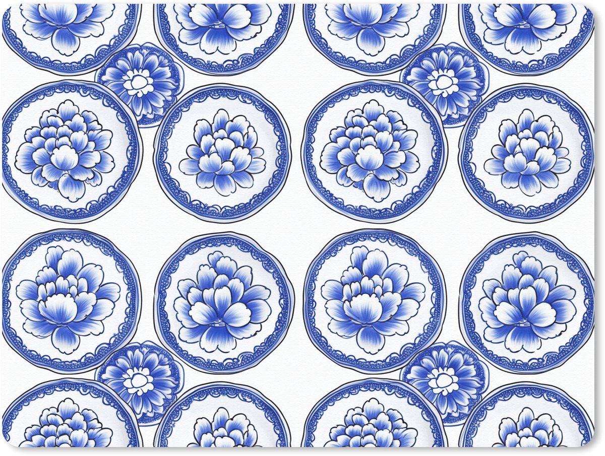 Muismat 12x10 cm - Mousepad Cirkels - Bloemen - Blauw - Muismatten