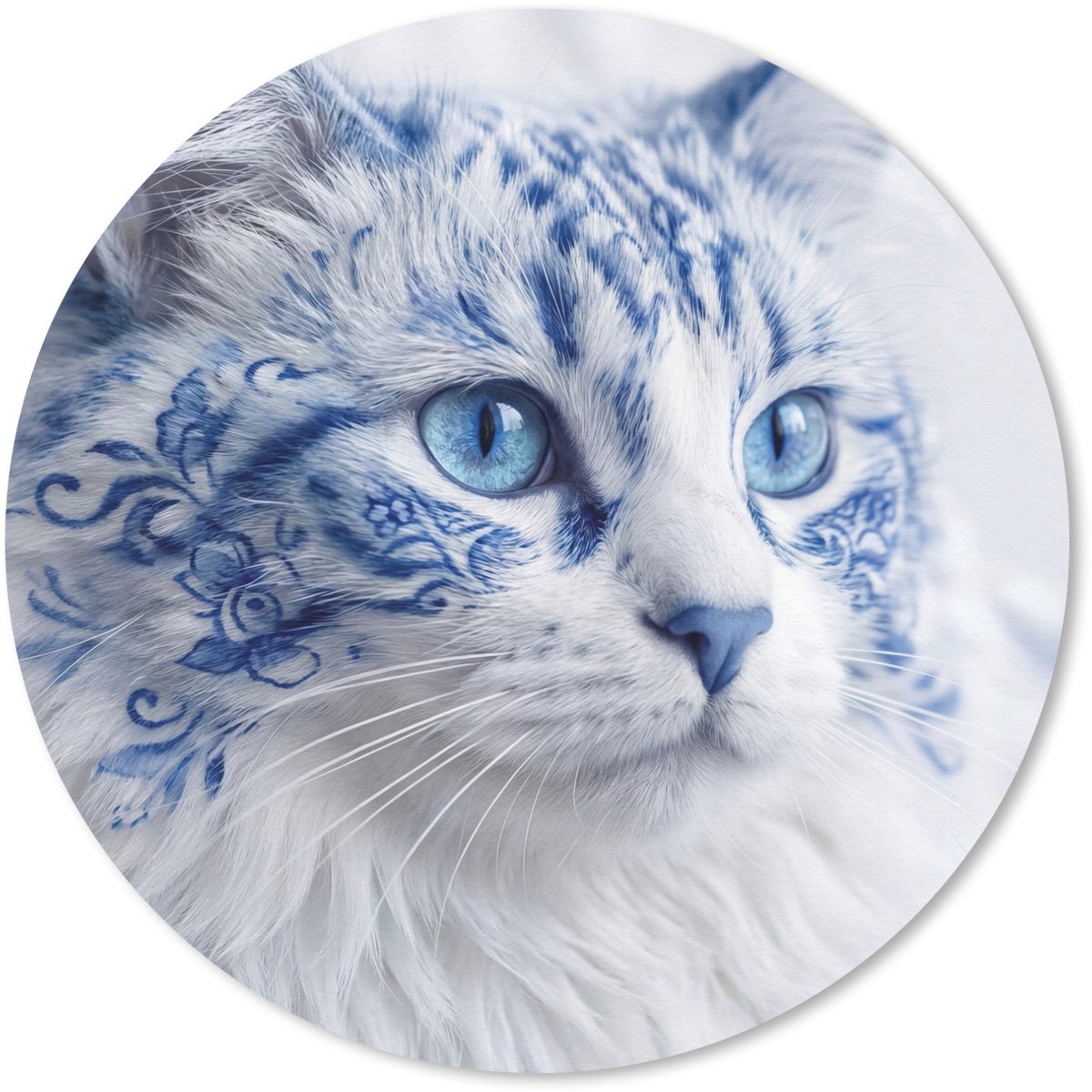Muismat rond 20x20 cm - Mousepad Kat - Patroon - Blauw - Ronde muismatten