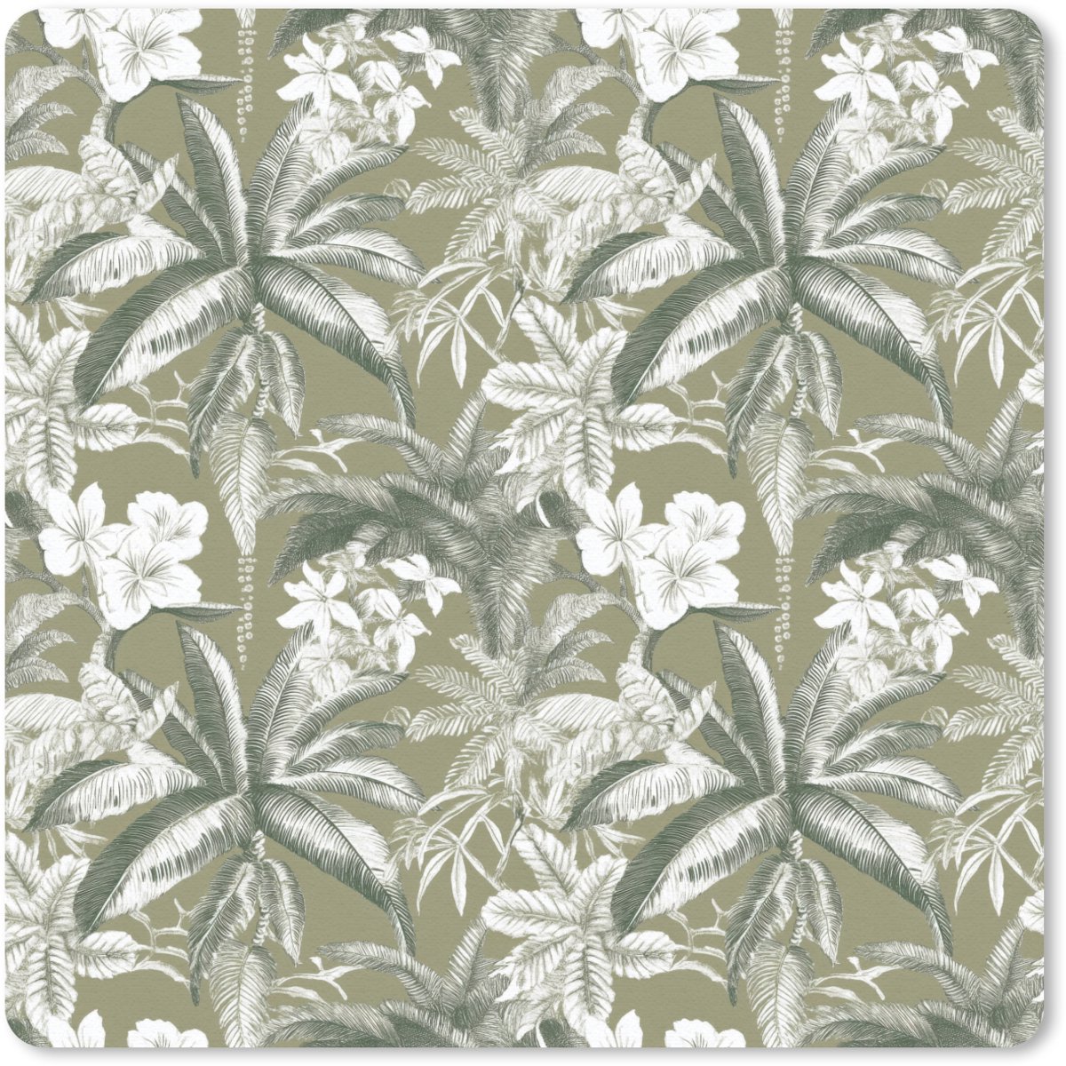 Muismat 20x20 cm - Mousepad Botanisch - Bloemen - Groen - Muismatten