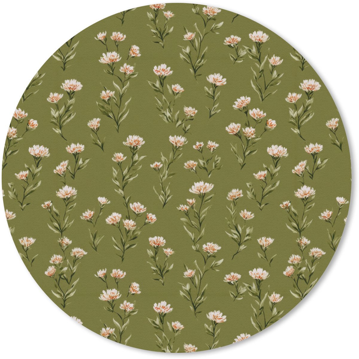 Muismat rond 30x30 cm - Mousepad Landelijk - Bloemen - Groen - Ronde muismatten