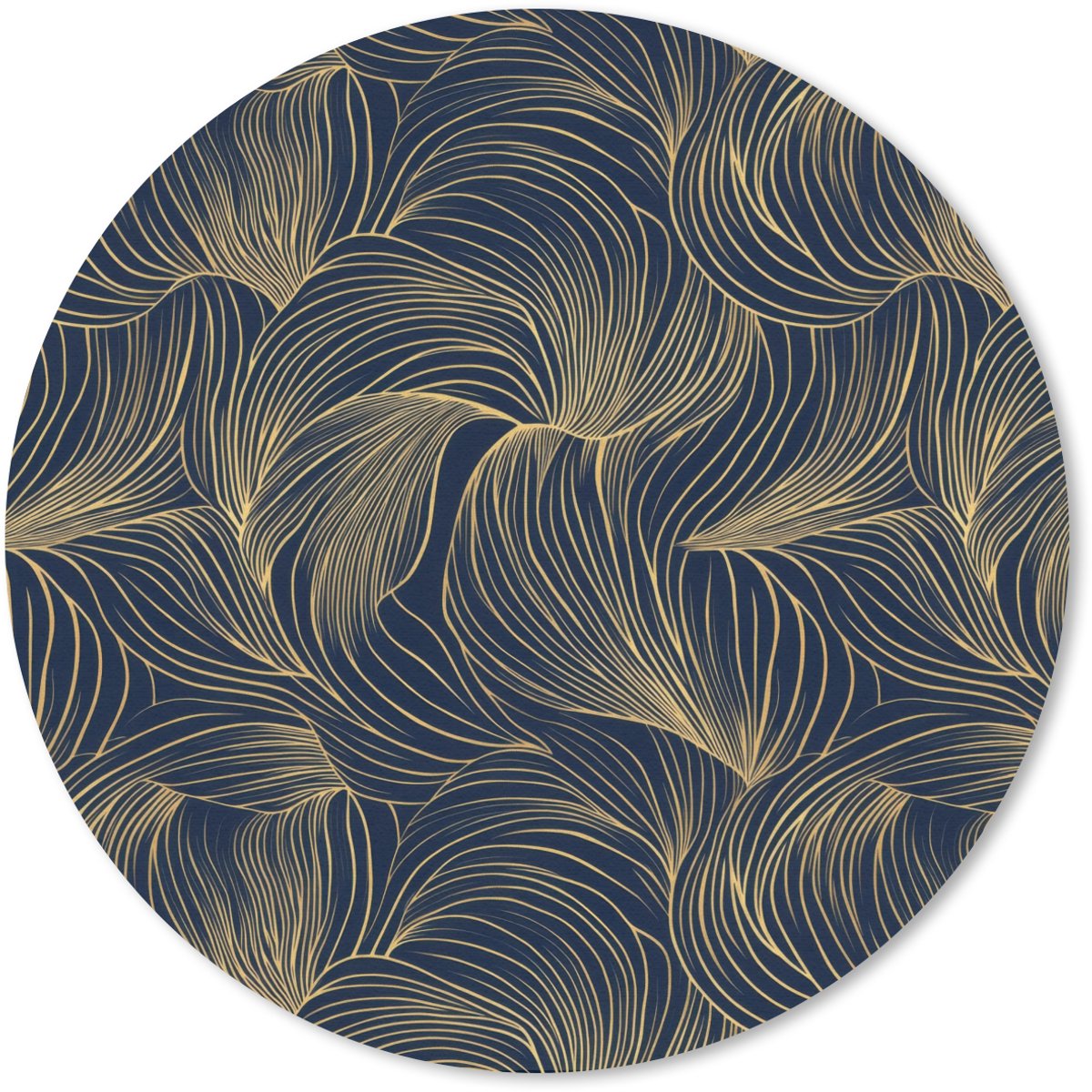 Muismat rond 20x20 cm - Mousepad Abstract - Lijnen - Blauw - Goud - Ronde muismatten