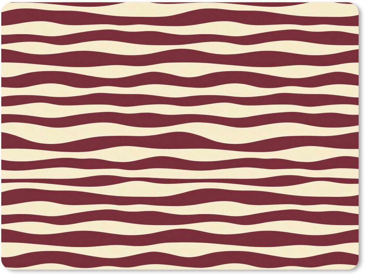 Muismat 12x10 cm - Mousepad Golven - Rood - Patroon - Crème - Muismatten