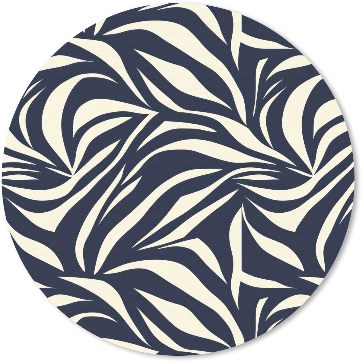 Muismat rond 40x40 cm - Mousepad Bladvormen - Blauw - Patroon - Wit - Ronde muismatten