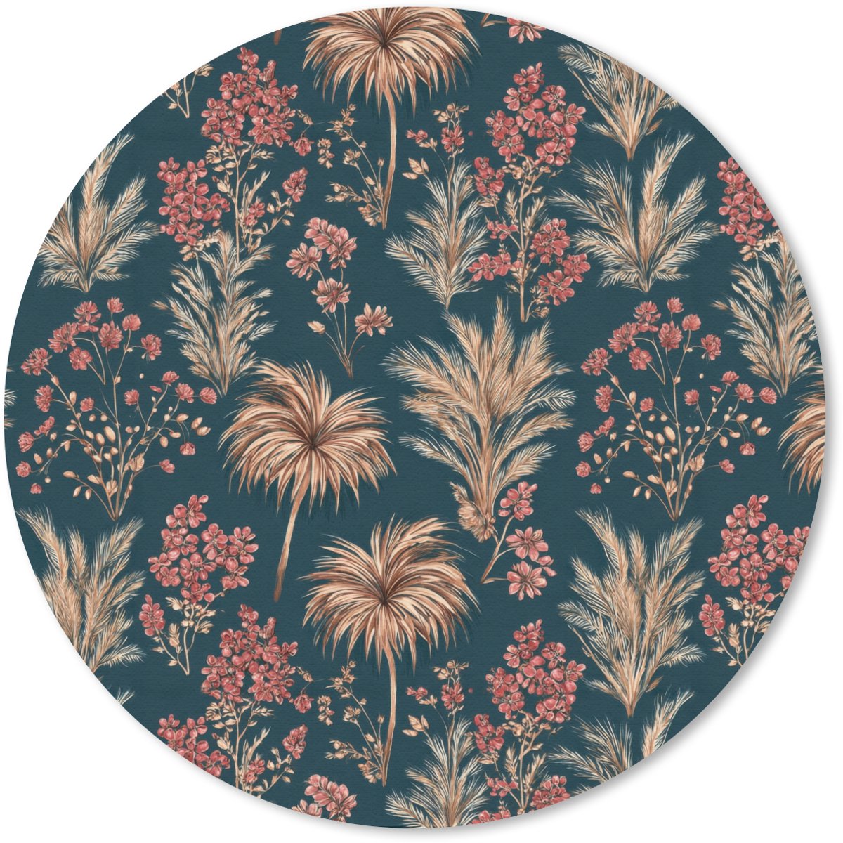 Muismat rond 50x50 cm - Mousepad Botanisch - Patroon - Blauw - Ronde muismatten