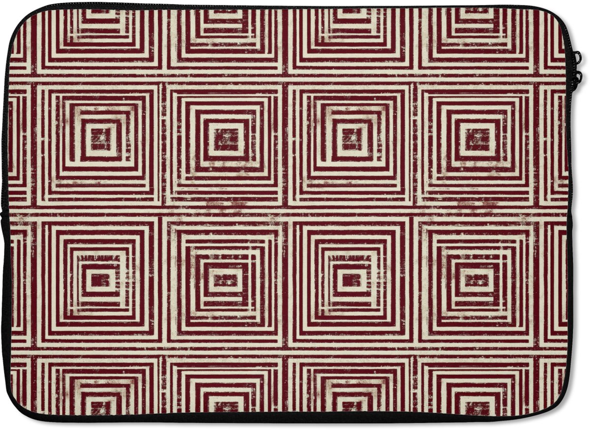 Laptophoes 14 inch - Geometrisch - Patroon - Rood - Laptop sleeve - Binnenmaat 33x23 cm - Zwarte achterkant