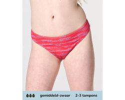 Moodies menstruatie zwemkleding tiener - Bikini Broekje -gemiddeld -zwaar kruisje - maat 176/188 (M) - Print Rood