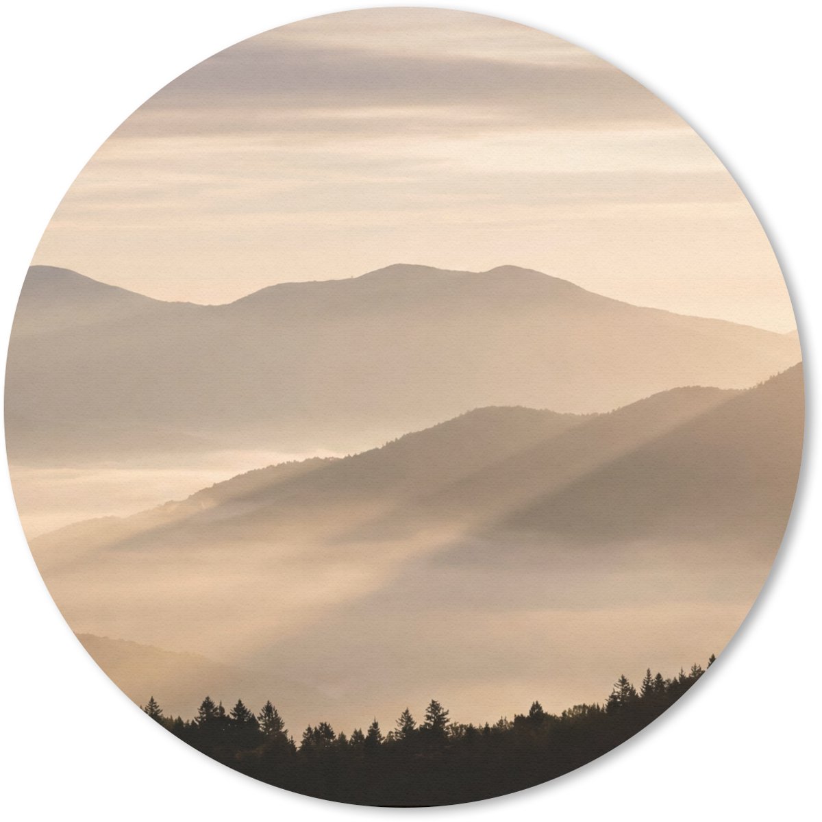 Muismat rond 30x30 cm - Mousepad Bergen - Mist - Zonnestralen - Ronde muismatten