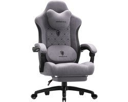 Dowinx Ergonomische Bureaustoel/Gamingstoel – Met Verwarming En Massagefunctie – Met Lendensteun – Breed Zitkussen – Met Armleuningen En Voetsteun – Stof – Zwart,Grijs