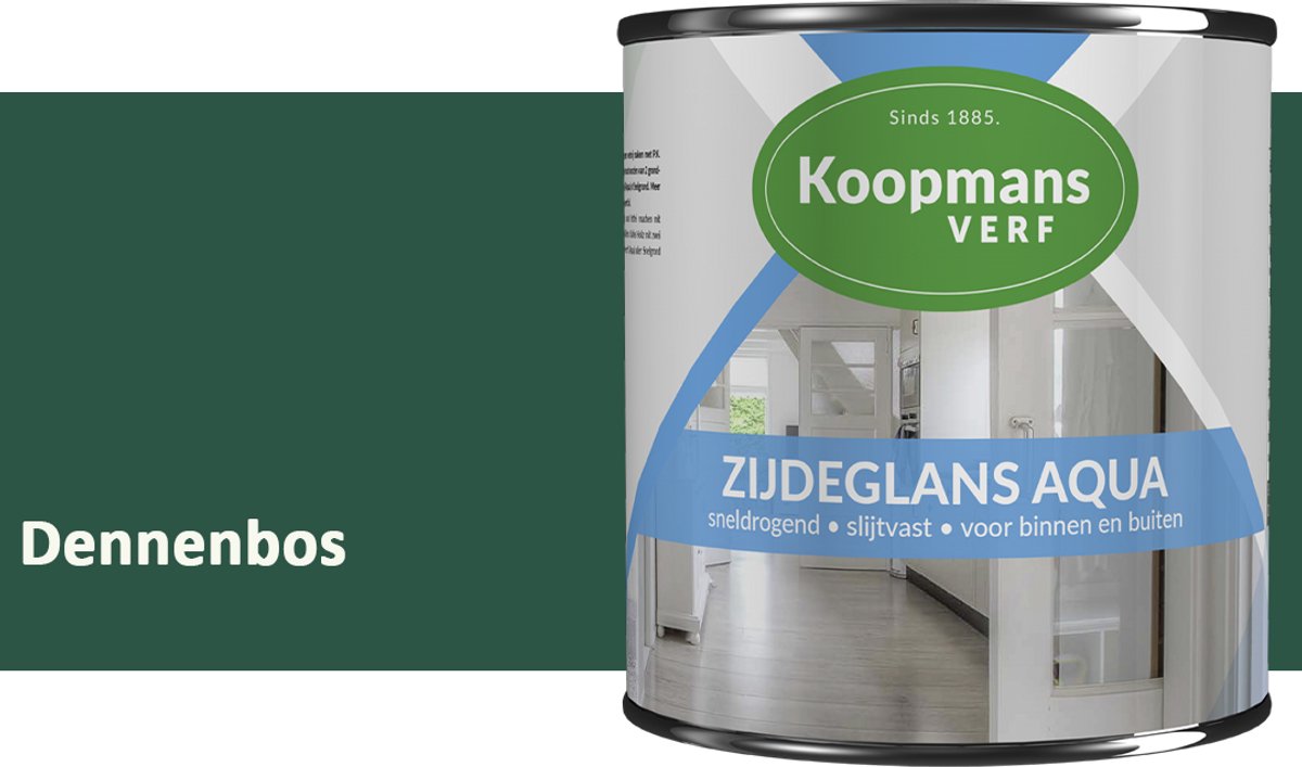 Koopmans Zijdeglans Aqua Lakverf – Zijdeglans houtlak voor kozijnen, deuren en meubels – Binnen & buiten – Watergedragen en sneldrogend – Dennenbos – 2,5 l