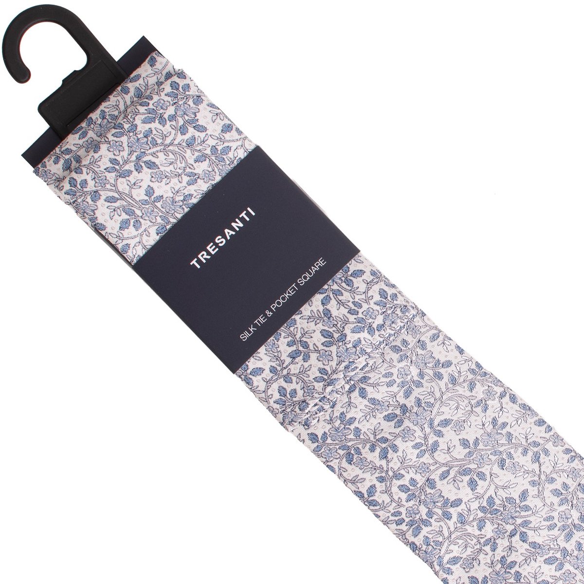 TRESANTI | GRAZIANO | Silk tie & pocket square set featuring hand-drawn Art Deco flowers | Sky Blauw