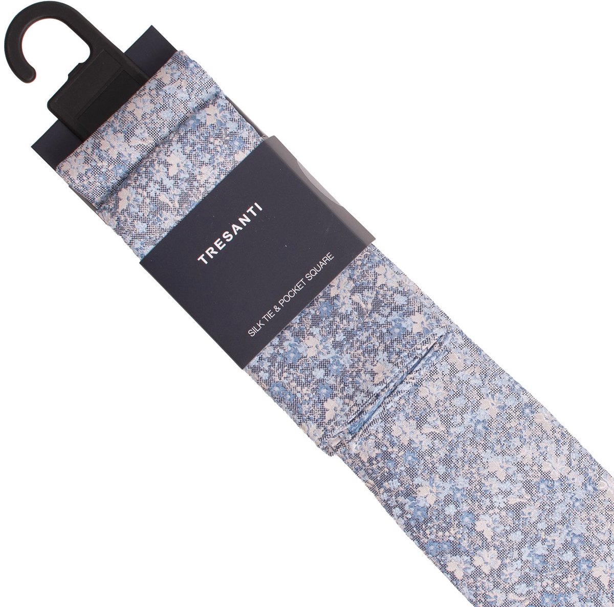 TRESANTI | GLAUCO | Silk tie and pocket square set featuring delicate wildflowers | Blauw