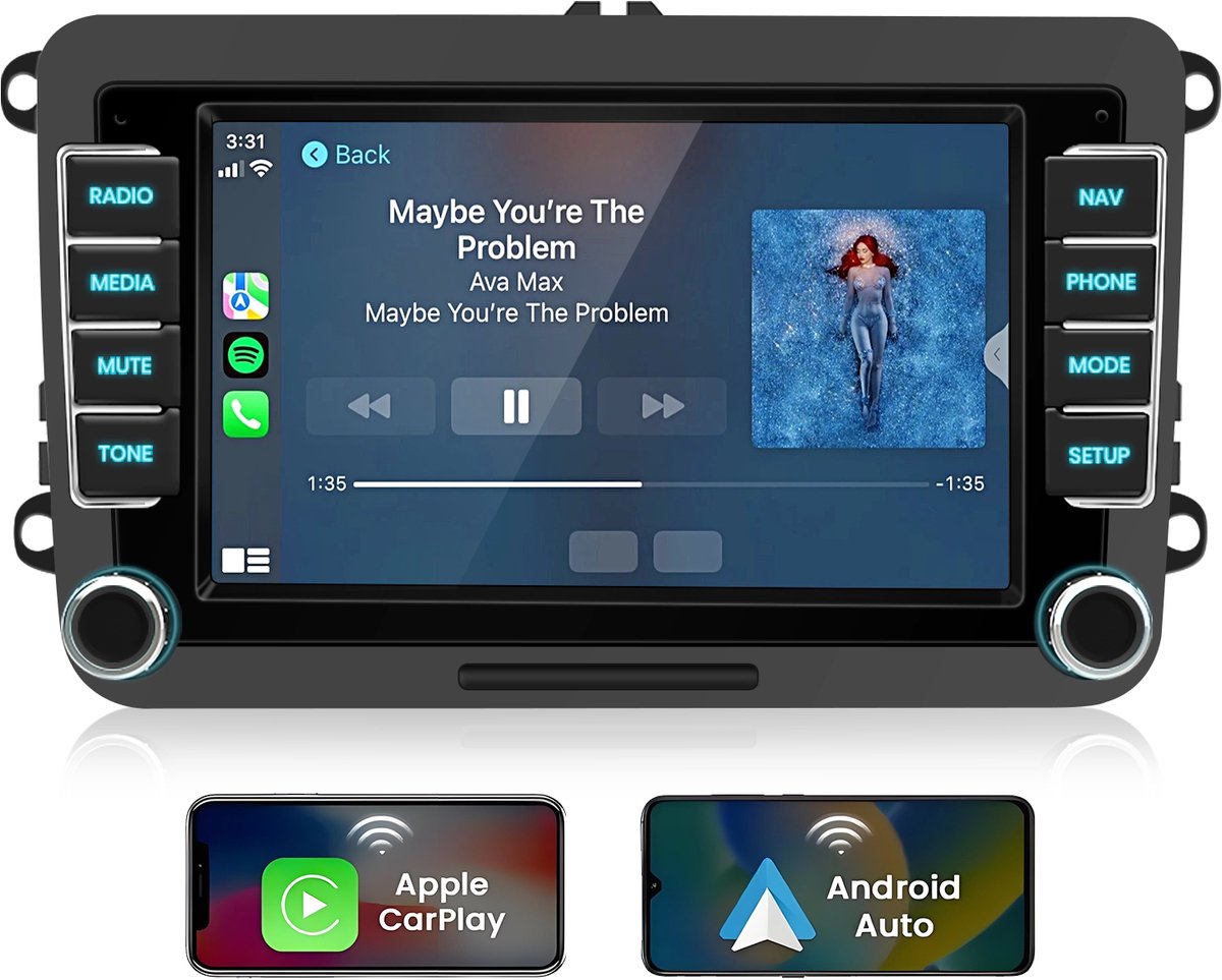 Hexinex Quad-Core Android 15 autoradio Geschikt voor VW Golf 5/6 Passat Polo Tiguan T5 - Draadloos CarPlay, Android Auto, GPS Navi, Android 15, multimediaspeler, 2GB+64GB