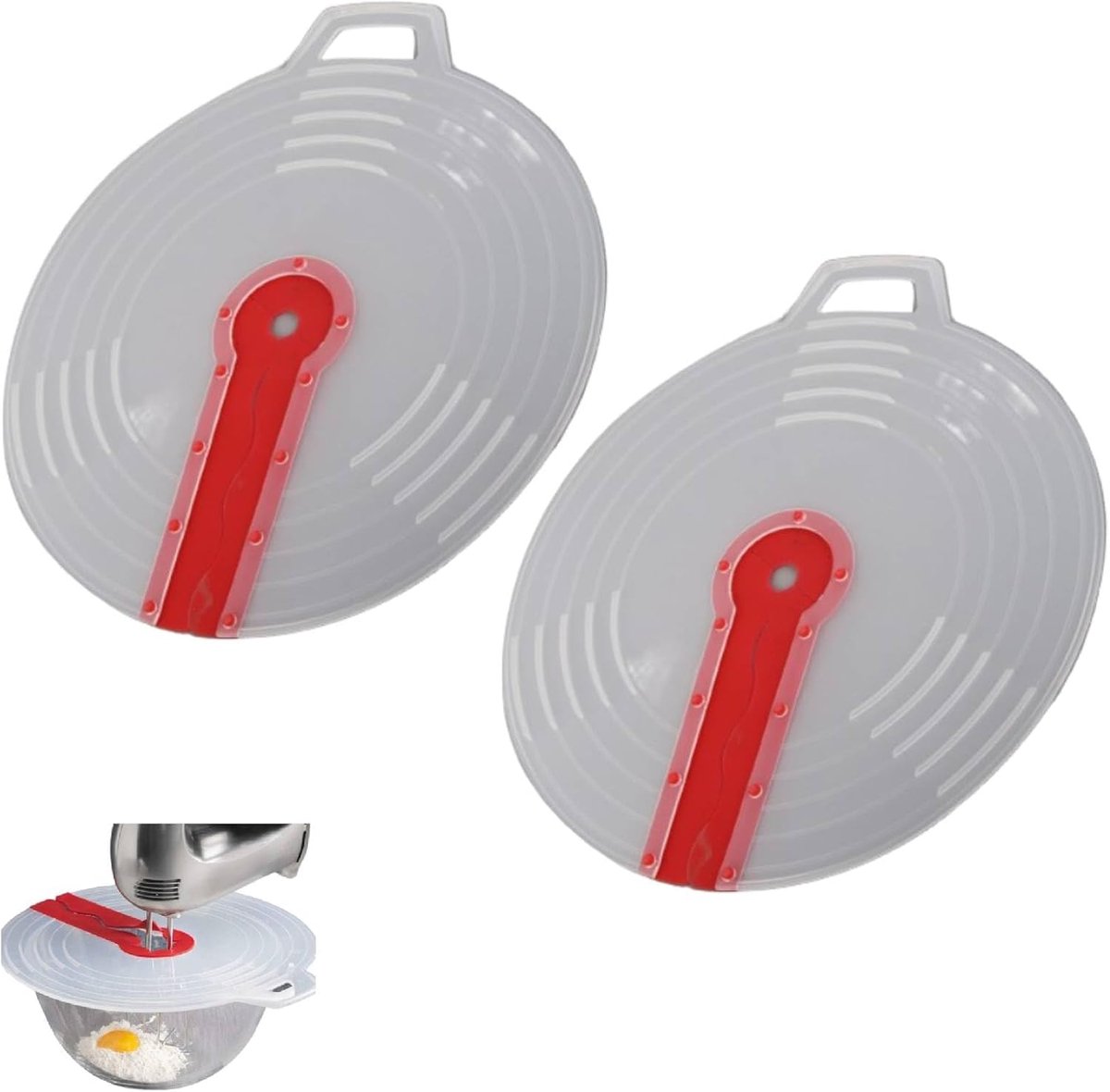 Spatdeksel voor blender - Siliconen materiaal - Spatdeksel voor mengkom - Spatbeschermer voor in de keuken - kookspatbeschermers - Geschikt voor de meeste handmixers en staafmixers - rood - 2 stuk