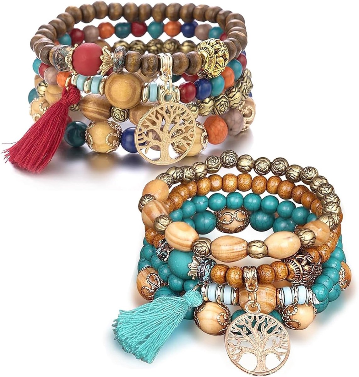 Elegante Bohemian Retro Parels Bracelets Set voor Unisex, Perfect voor Feestdagen, Verjaardagen en Jubilea, 10*8*1.8cm