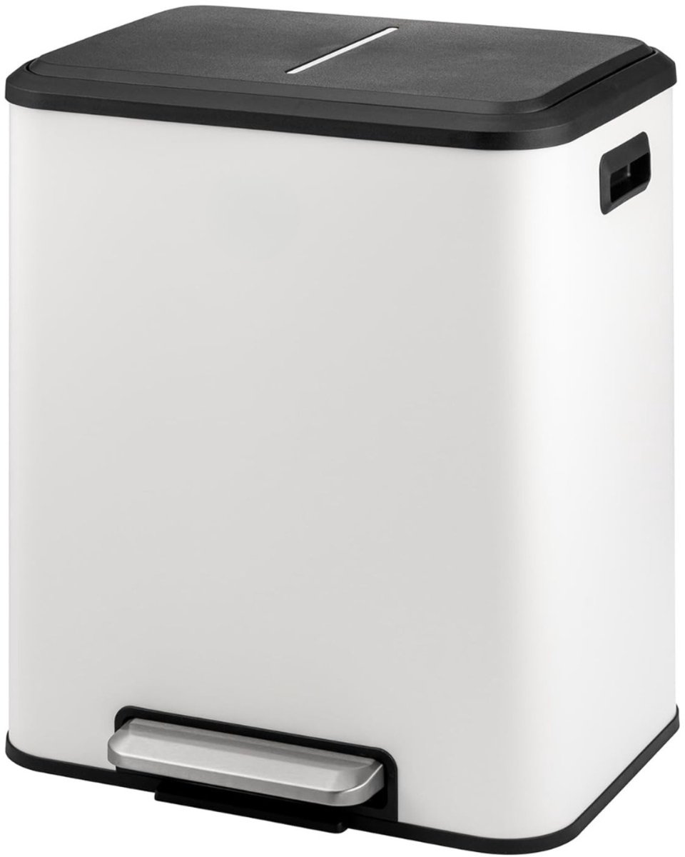Zyrex® Prullenbak 2 Vakken - Duo Prullenbak - Prullenbakken - Wit - 34cm x 43cm x 50cm
