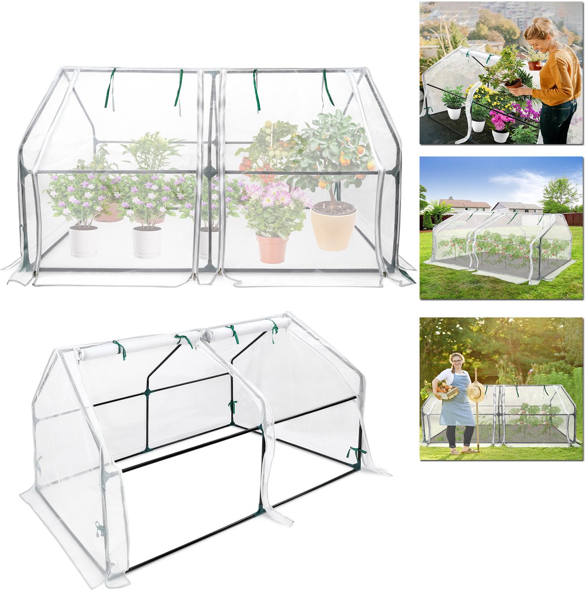 Froadp Mini-kas Tomatenkas 180x90x90 cm Foliekas Tomatenkas Kweekbak Kas met raam en deur (wit - insectenwerende afdekking)