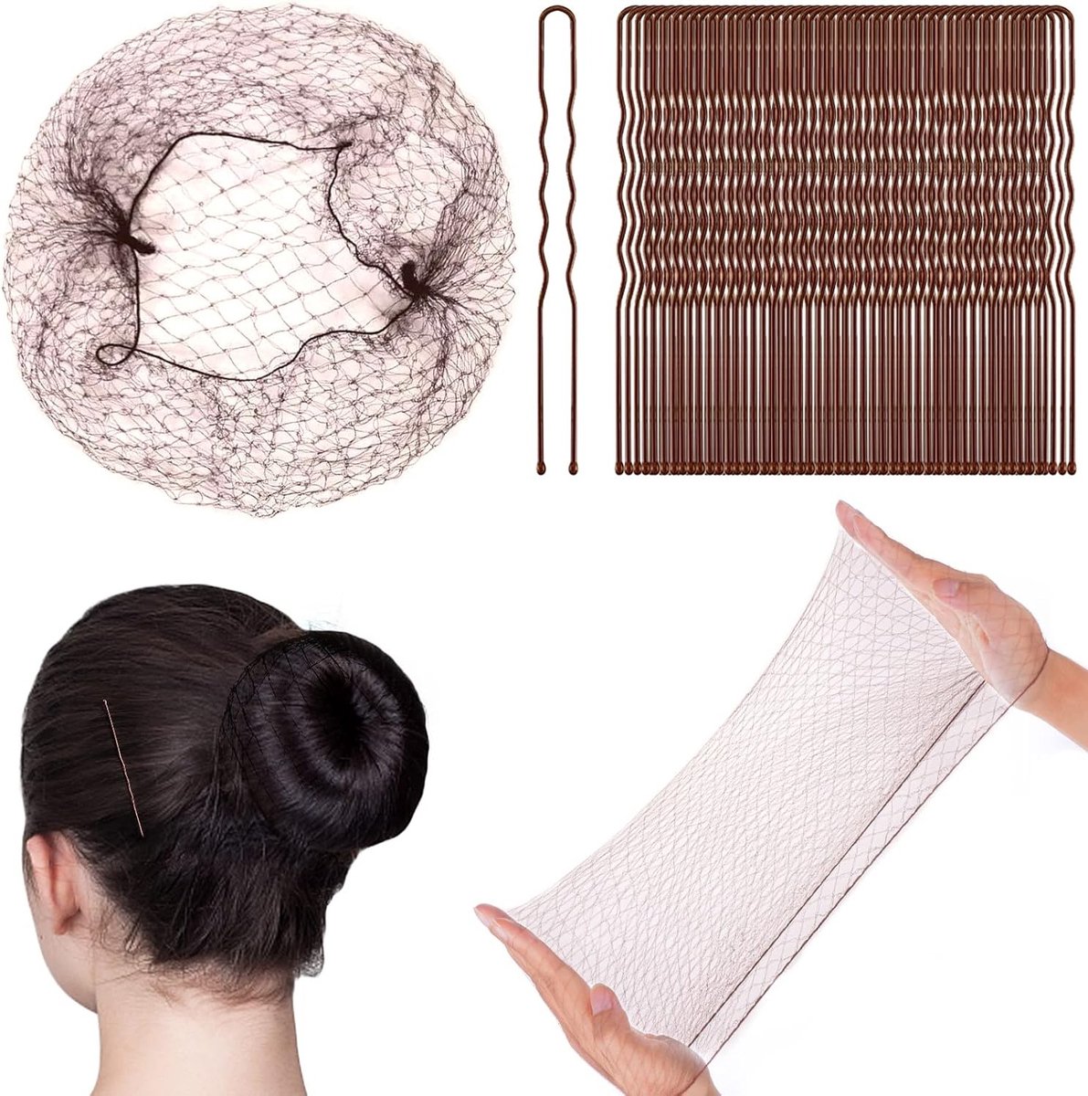 Set van 35 Stuks Onzichtbare Haarnetten en 45 U-vormige Haarspelden voor Haarstylings, Ideaal voor het Maken van Haarbroodjes en Haaraccessoires voor Vrouwen