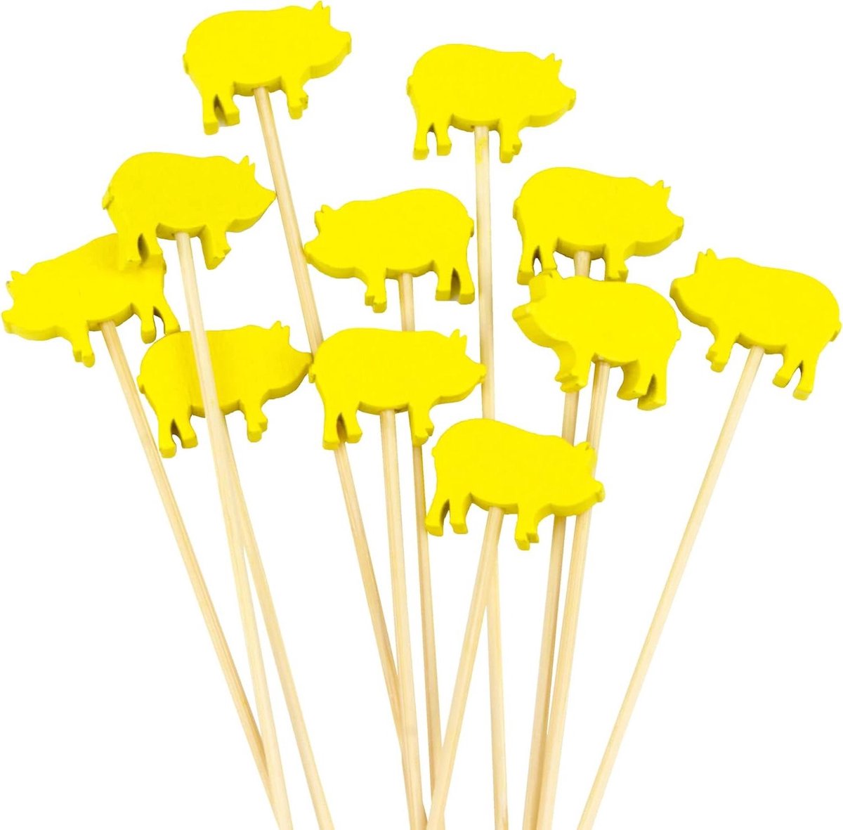 Cocktail Prikkers - Bamboe Prikkers - Feestelijke Hapjes - Varkenskop Decoratie - 10 cm - Geel