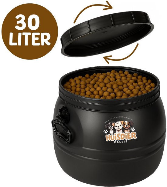 HuisdierPaleis Voercontainer - Handvaten - Hond - Kat - Voerton - Schroefdeksel - 30 Liter - 15KG - Stapelbaar - Opslag