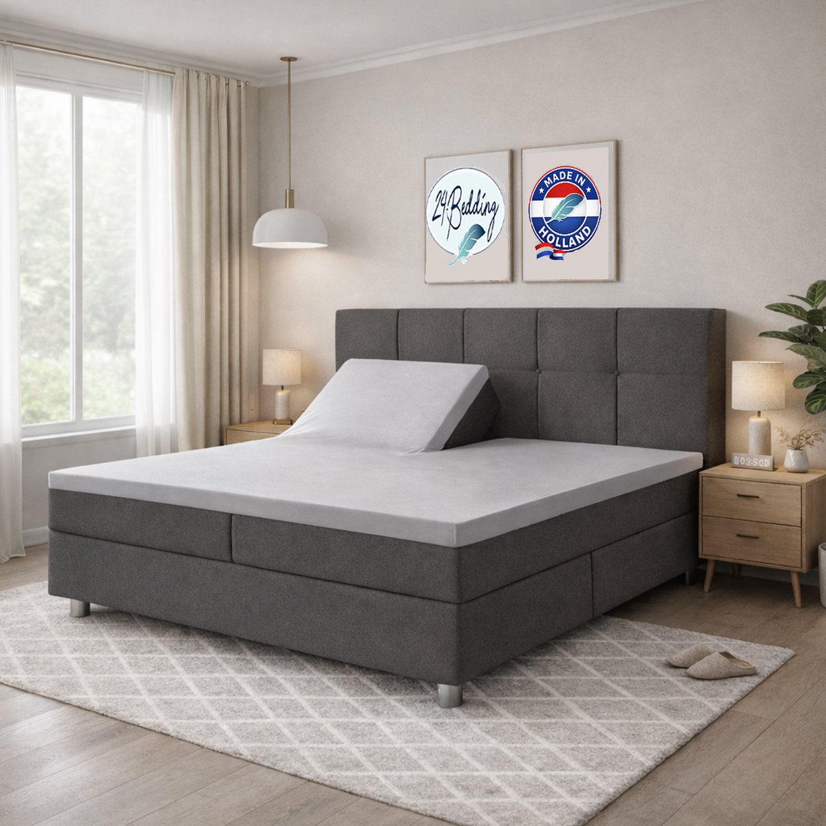 24-Bedding Splittopper Hoeslaken 160x210 cm Zilver Grijs - 100% Percaline Katoen - Verkoel
