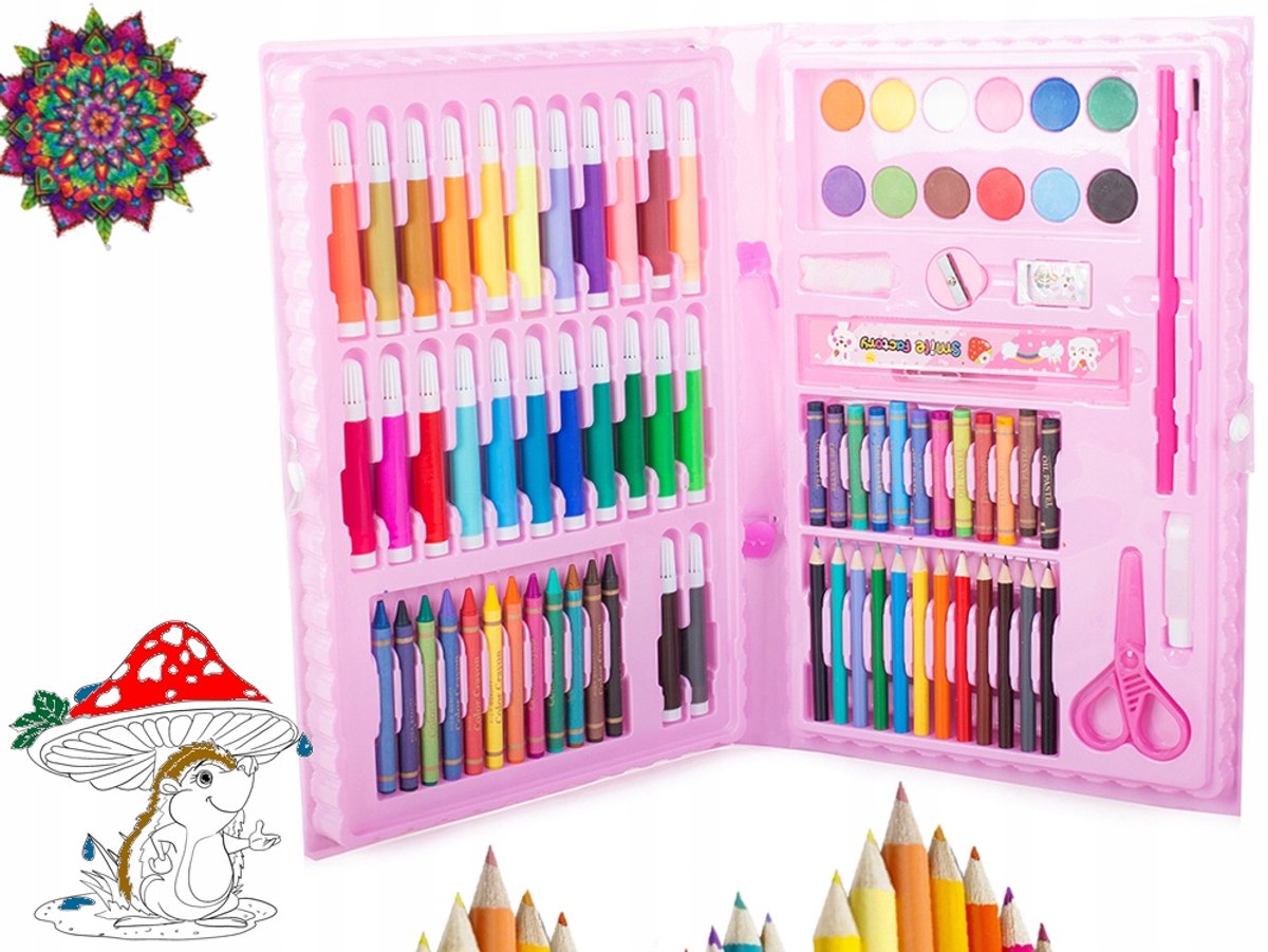 Roze kunstkoffer, knutselkoffer Art Set - 86 stuks - Creatief Speelgoed - Roze — cadeau in Spellen & Speelgoed - foto 4