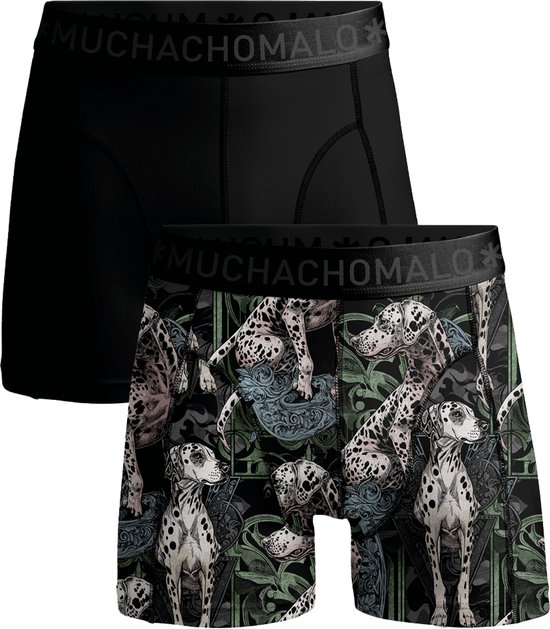 Zwarte en groene Muchachomalo boxershorts met Dalmatiërprint, met Muchachomalo logo op de tailleband.