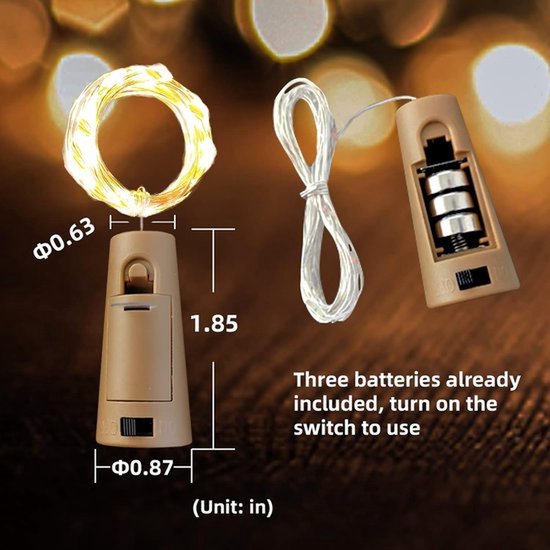 10 wijnfleslampjes met kurk, 10 LED's, 1 m snoer, kurkfleslampjes, mini-lichtslinger, voor zelfgemaakte potjes, feestjes, bruiloften (warm wit) - sfeerverlichting voor tafeldecoratie — afbeelding 2