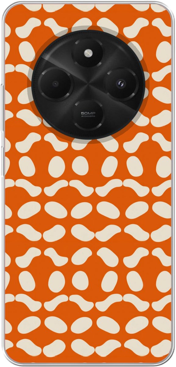 Telefoonhoesje Geschikt voor Xiaomi Geschikt voor Poco C75 (5G) hoesje - Oranje - Organische vormen - Wit - Siliconen Telefoonhoesje Telefoonhoesje