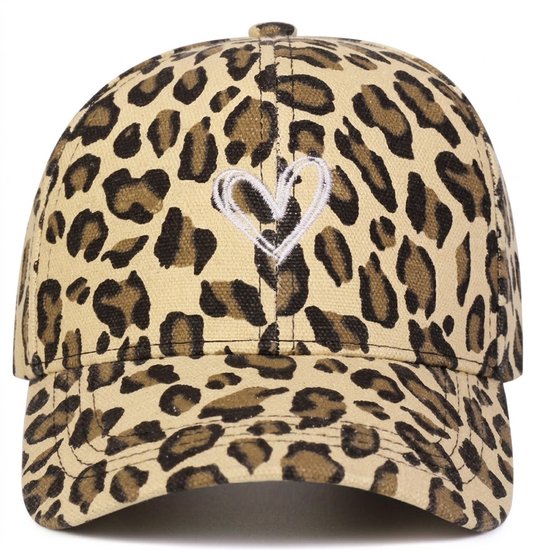 Casquette de baseball femme imprimé léopard kaki noir – casquette avec broderie cœur et visière incurvée – casquette de baseball casual réglable avec imprimé animalier – casquette femme avec détail cœur pour extérieur et usage quotidien