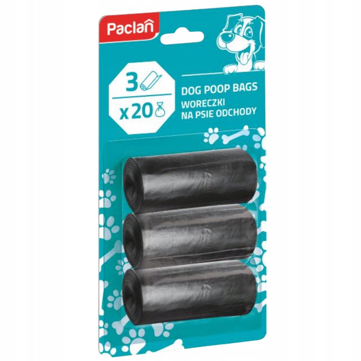 Paclan Doggy Bogs - Hondenpoepzakjes - 3x20 Stuks - 22,5x32 cm - Zwart
