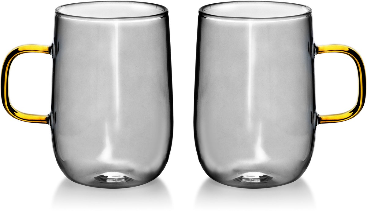 Affekdesign - Set van 2 koffie/thee glazen met goudgeel oor - 400ml