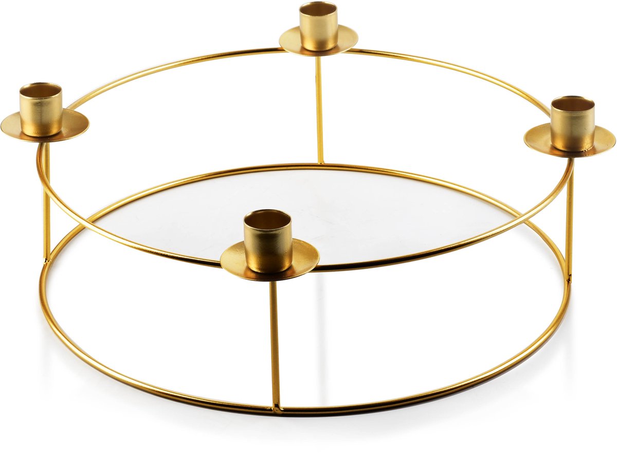 Mondex Cedric Gold Serie - Adventskaarsenhouder - 30x30x11,5 cm - Metaal - Goud