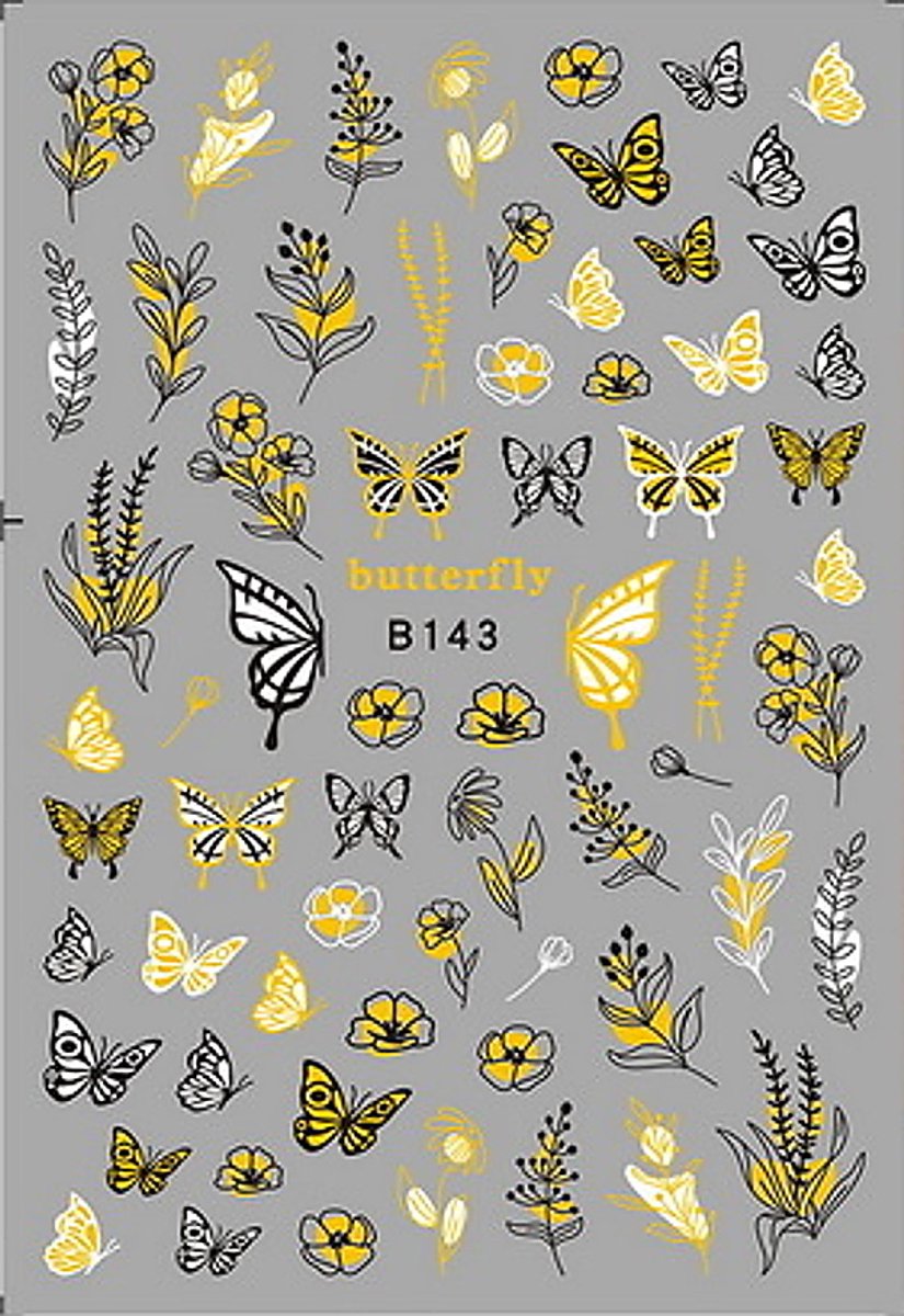 Frezarkowo - Zelfklevende Nagelstickers - Bloemen en Vlinders - B-143 - 9,5x6,5 cm