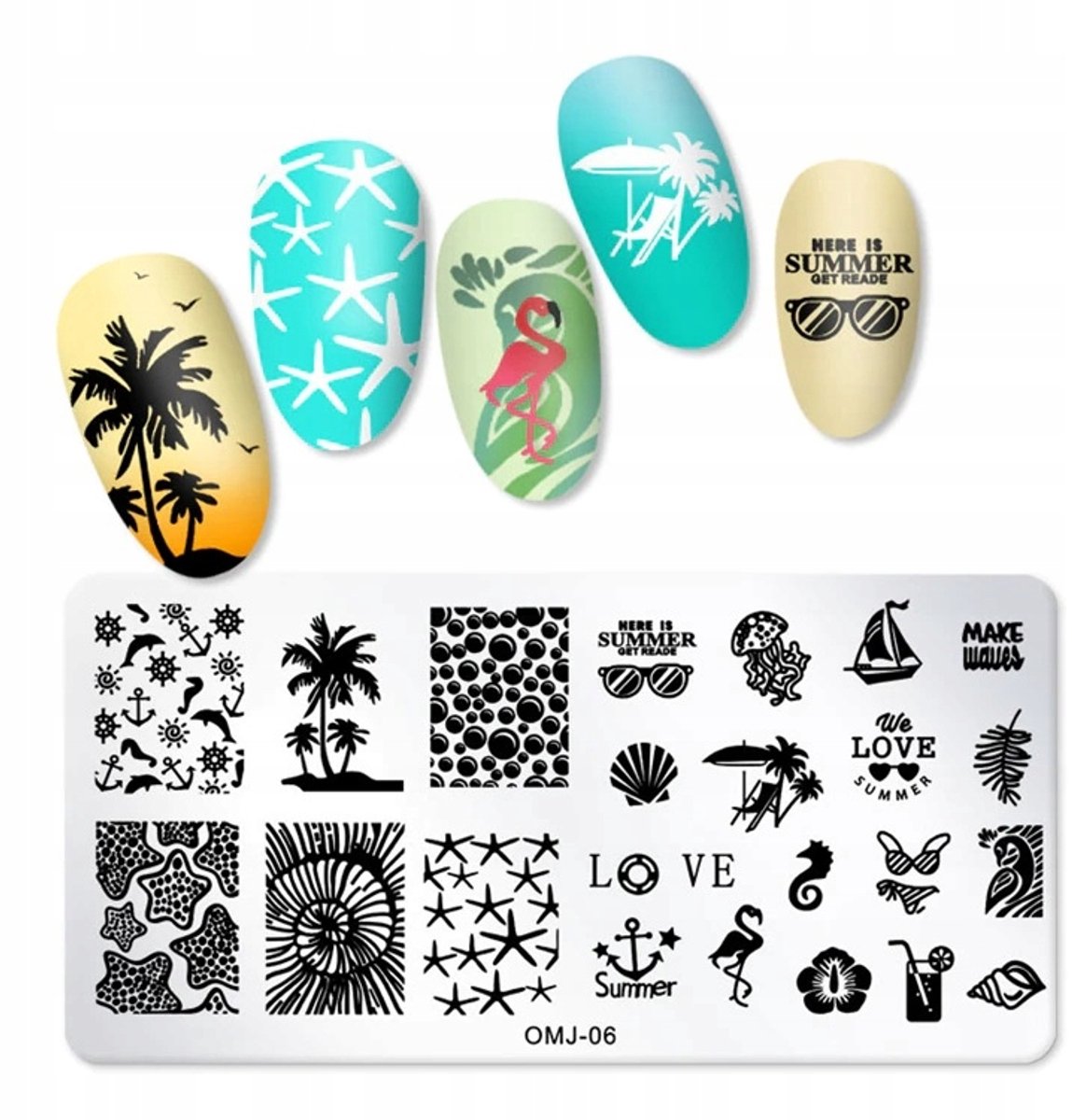 Born Pretty OMJ-06 - Nagelstempel Plaat - Blikmateriaal - 12x6 cm - Herbruikbaar