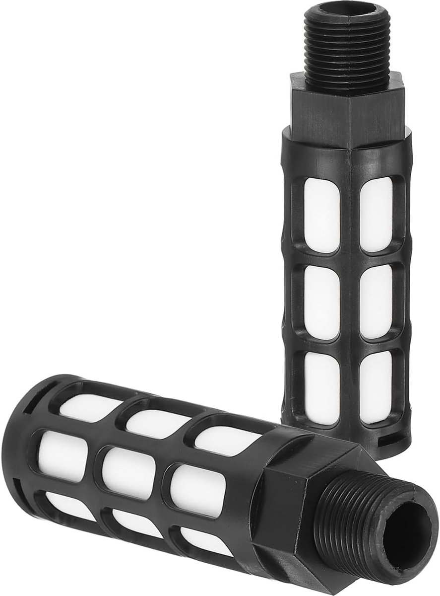 Gecomprimeerde Lucht Demper G 3/8 - Set van 2 - Plastic Luchtcompressor - Uitlaat Demper Filter - Lucht Solenoïde Ventiel Demper - Zwart