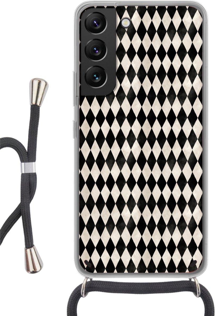 Telefoonhoesje Geschikt voor Samsung Galaxy S22 - Klassiek - Patroon - Zwart - Siliconen - Crossbody - Backcover met Koord - Telefoonhoesje met koord - Hoesje met touw Telefoonhoesje