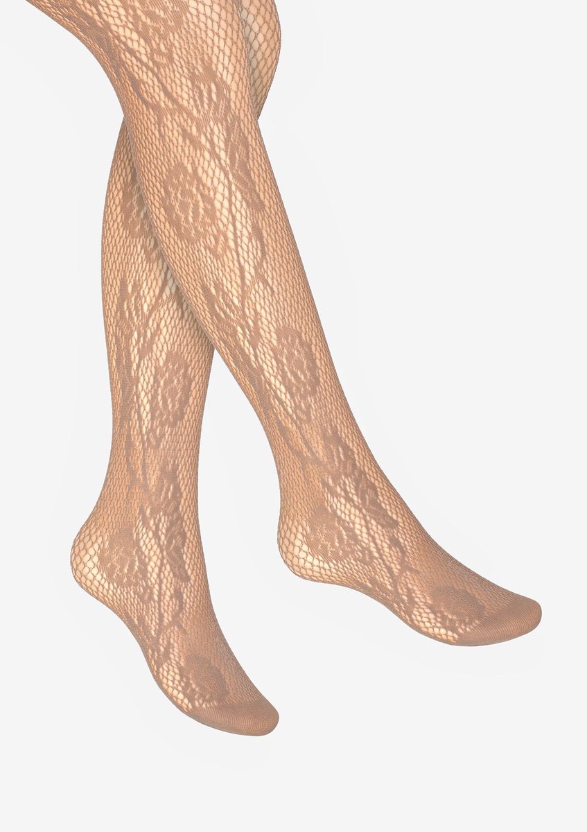 MARILYN Charly Serie - Jacquard Vrouwen Panty's - Kanten Bloemmotief - Zwart - Elastaan